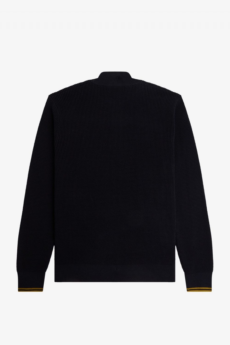 Fred Perry Waffle Stitch Half Zip Men's Jumper Navy | CSQGU3281