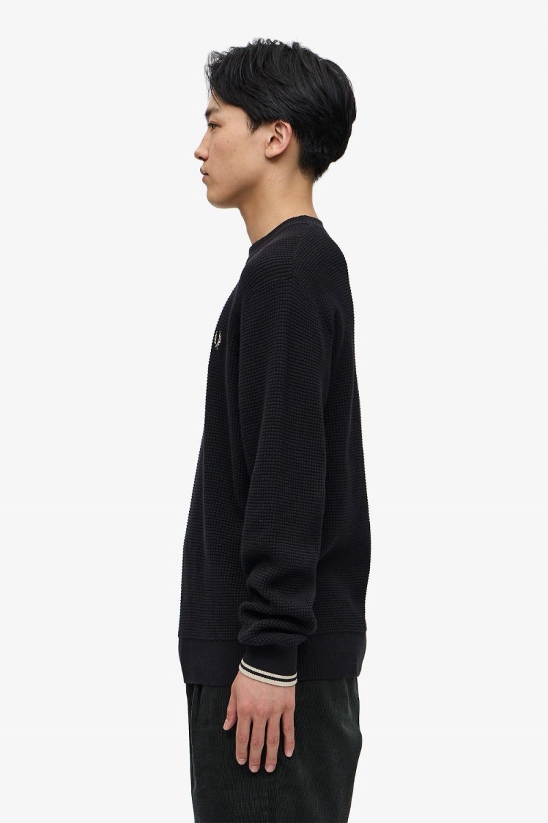 Fred Perry Waffle Stitch Men's Jumper Black | WQVAU5167