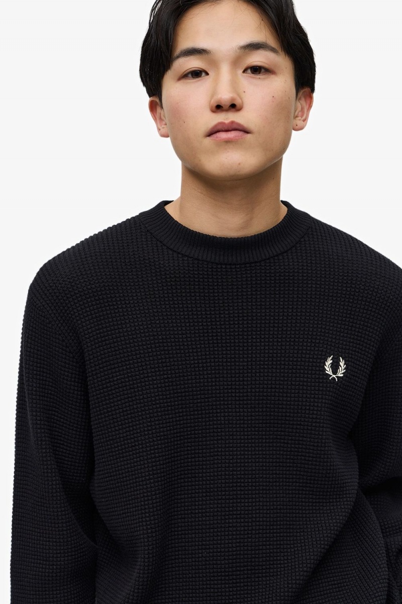 Fred Perry Waffle Stitch Men's Jumper Black | WQVAU5167