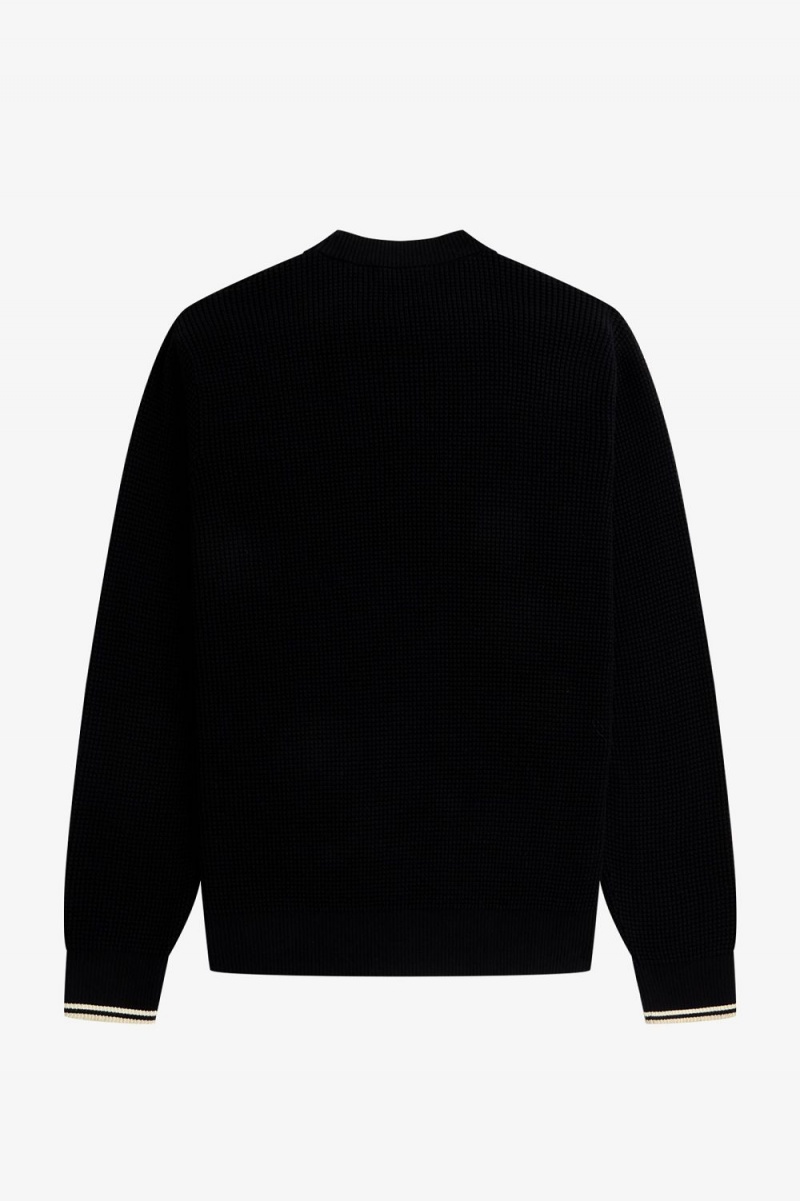 Fred Perry Waffle Stitch Men's Jumper Black | WQVAU5167