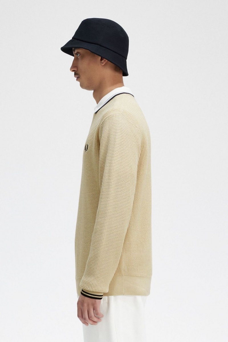 Fred Perry Waffle Stitch Men's Jumper Oatmeal | XYPRU7250