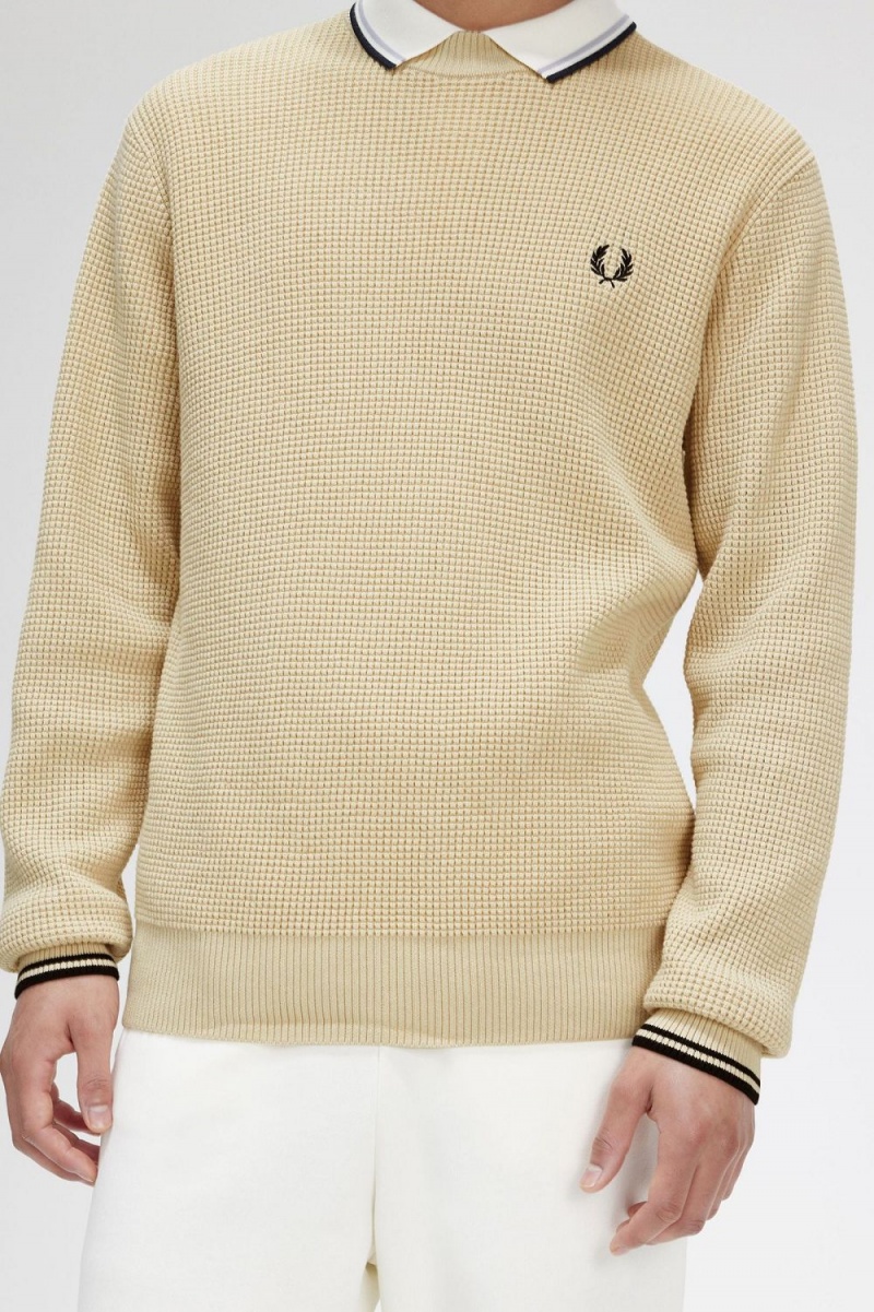 Fred Perry Waffle Stitch Men's Jumper Oatmeal | XYPRU7250