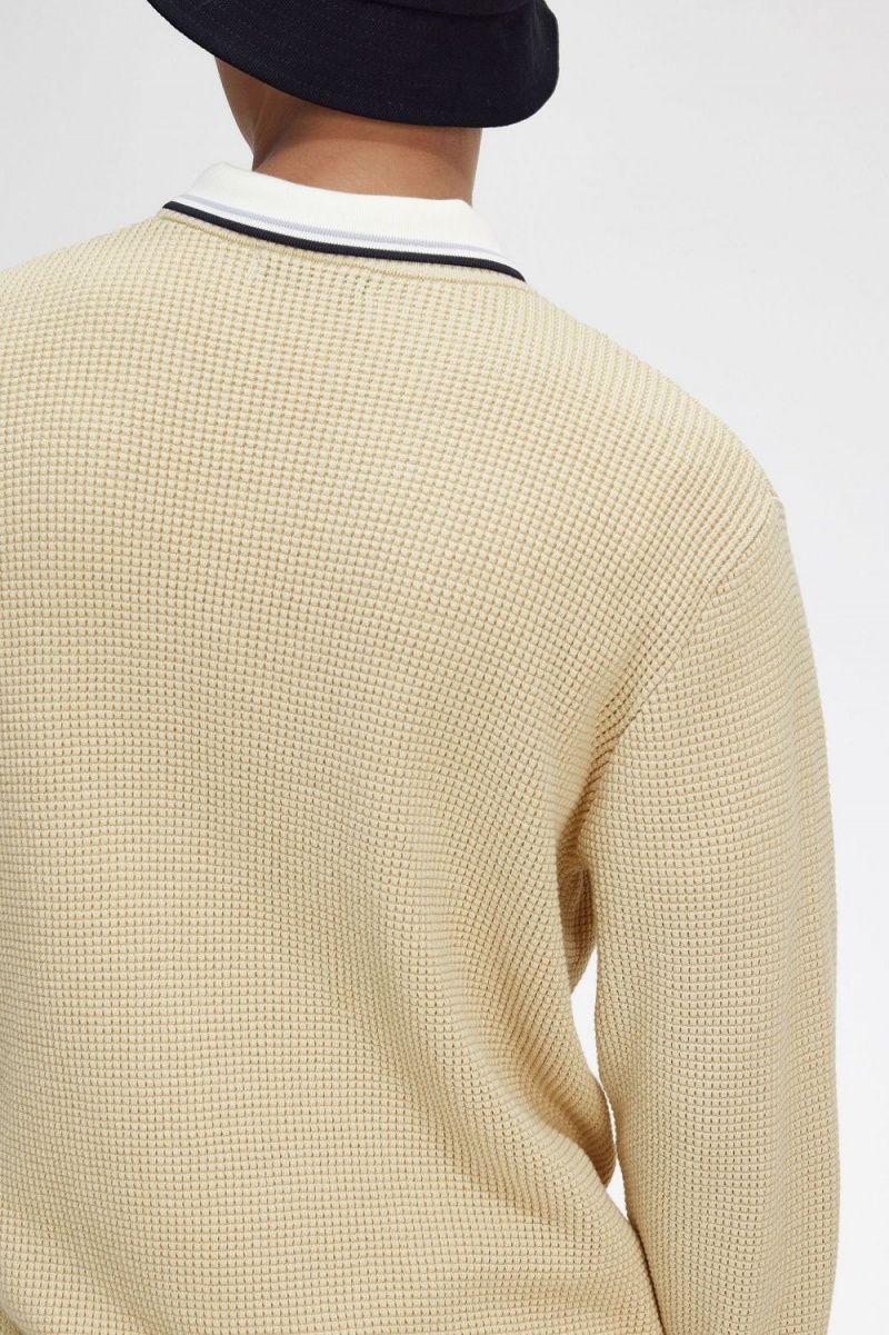 Fred Perry Waffle Stitch Men's Jumper Oatmeal | XYPRU7250