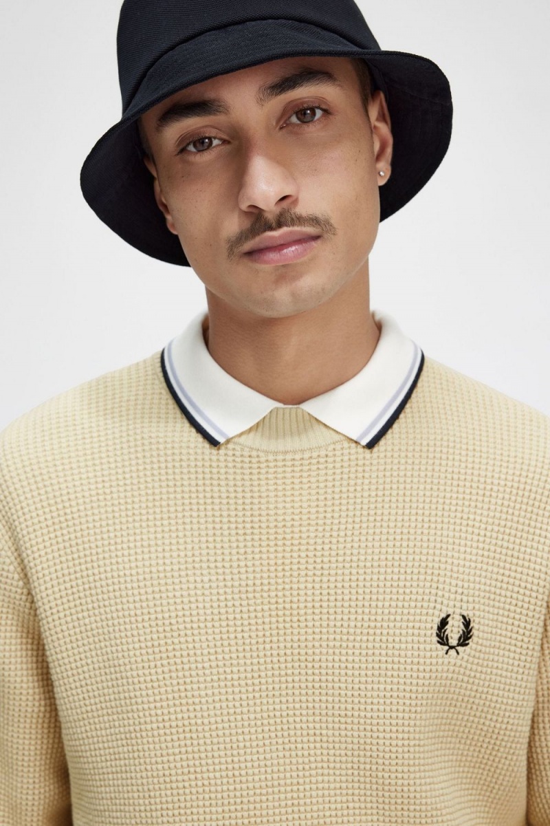 Fred Perry Waffle Stitch Men's Jumper Oatmeal | XYPRU7250