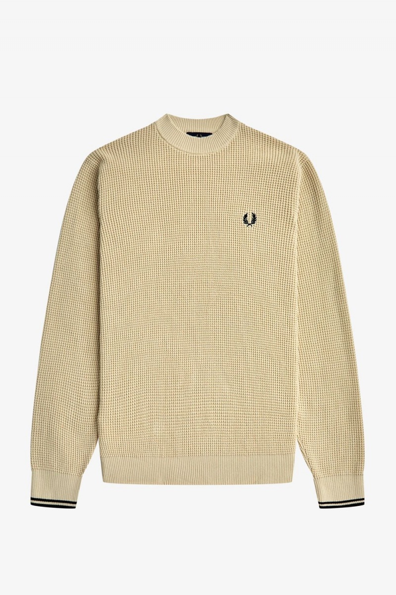 Fred Perry Waffle Stitch Men's Jumper Oatmeal | XYPRU7250