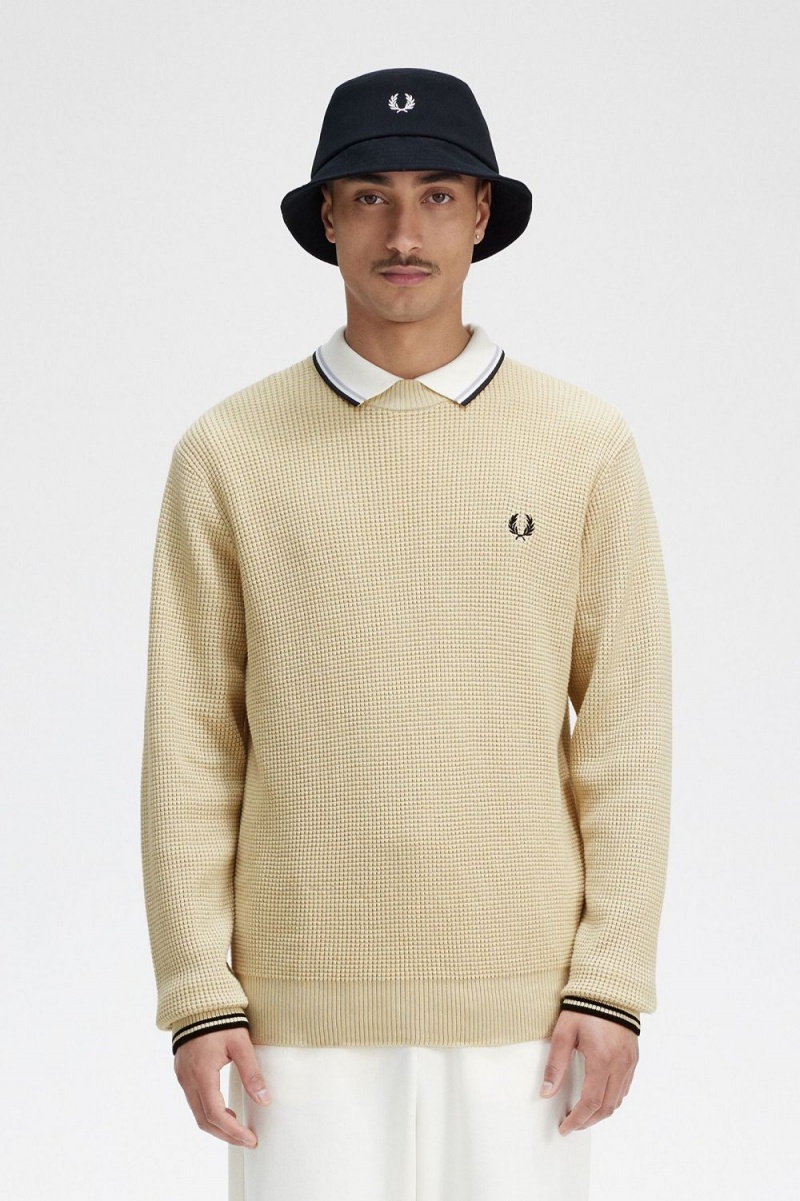 Fred Perry Waffle Stitch Men\'s Jumper Oatmeal | XYPRU7250