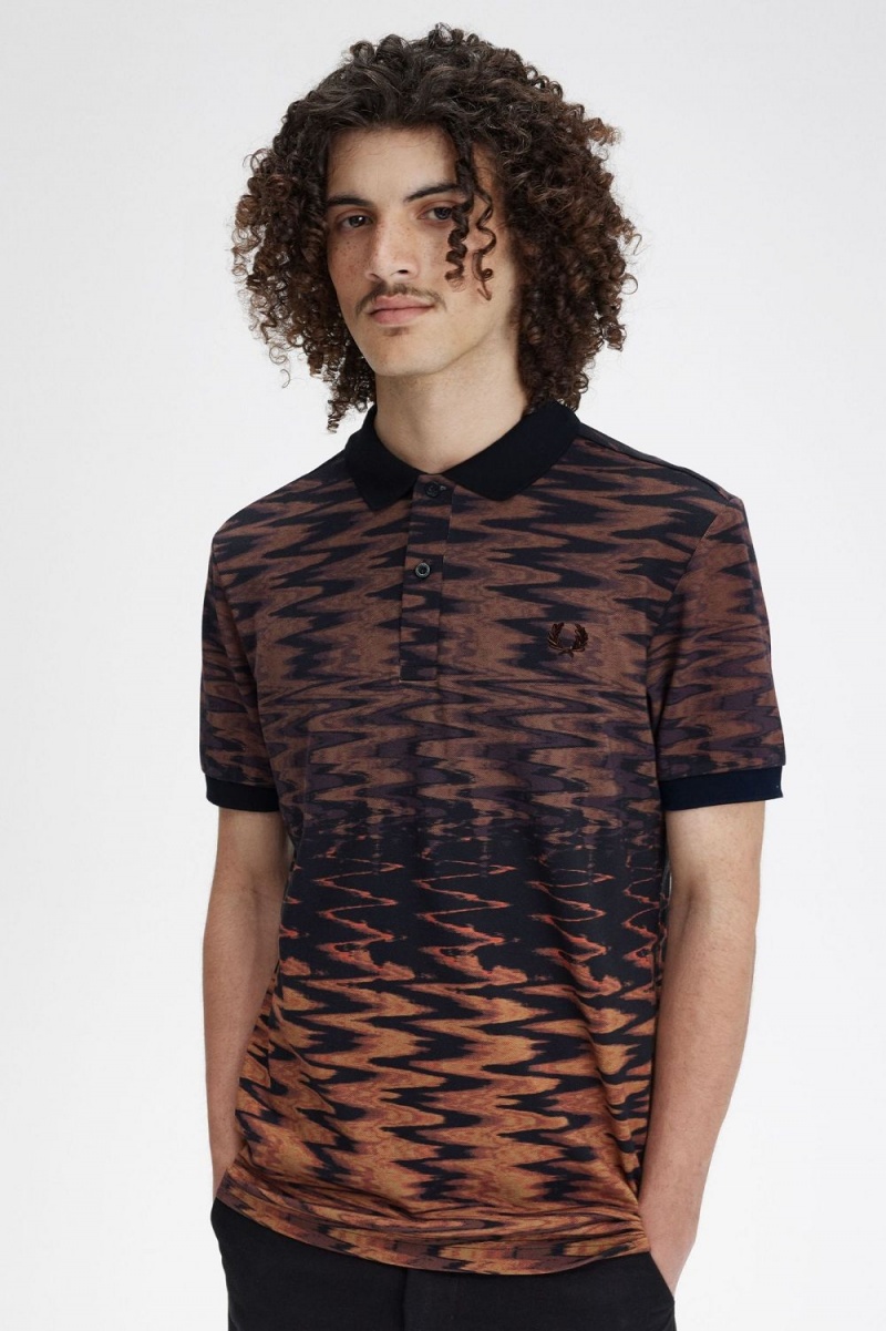 Fred Perry Wave Graphic Men's Polo Shirt Black | RAMYZ8642