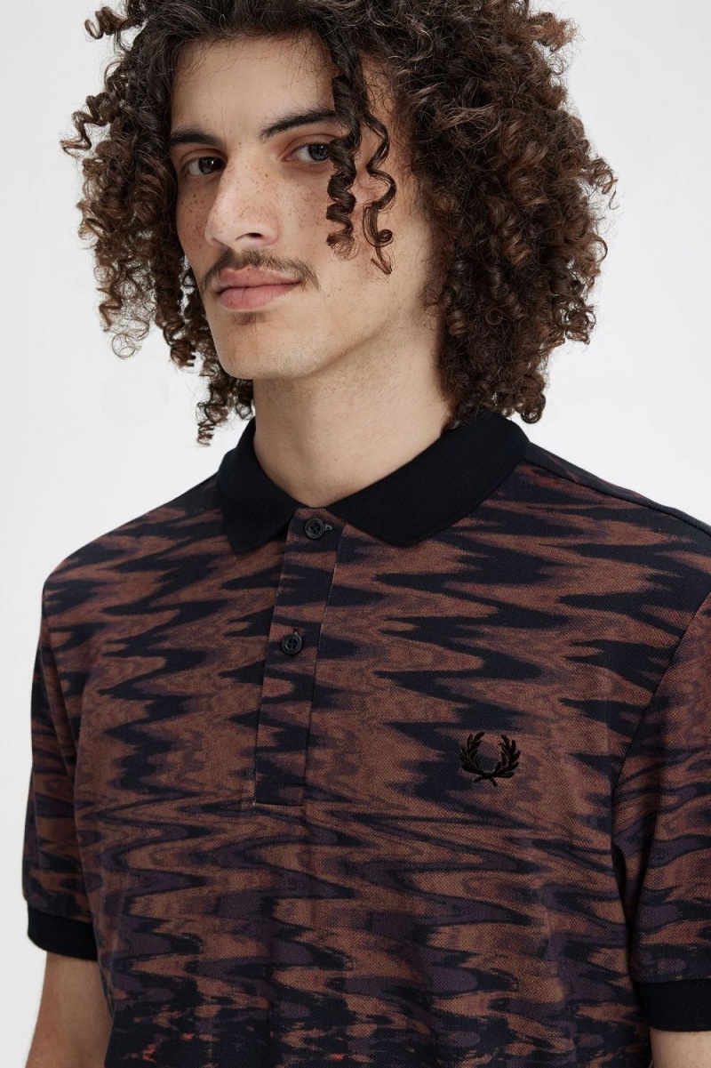 Fred Perry Wave Graphic Men's Polo Shirt Black | RAMYZ8642