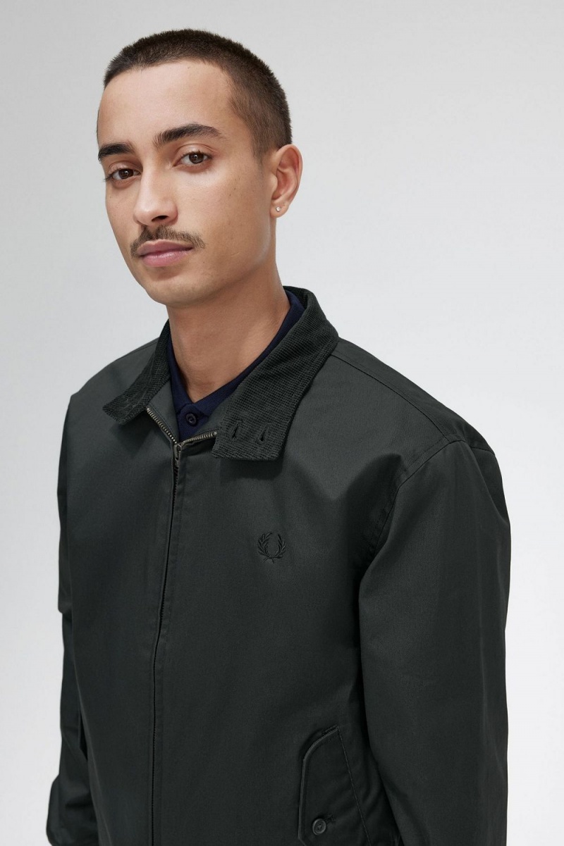 Fred Perry Waxed Cotton Men's Jackets Night Green | GTJFC0742