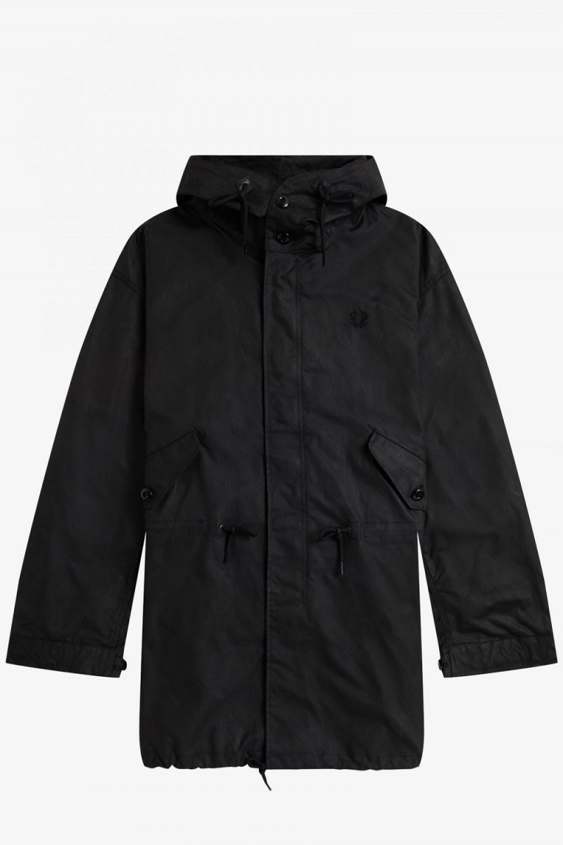 Fred Perry Waxed Cotton Men\'s Parka Black | SCOID8041