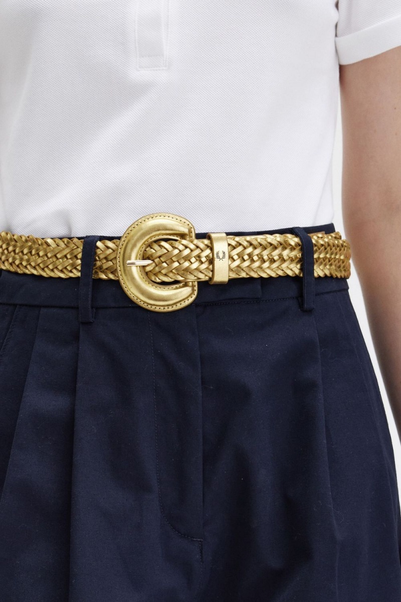 Fred Perry Woven Leather Women's Belts Gold | FVGYC2603