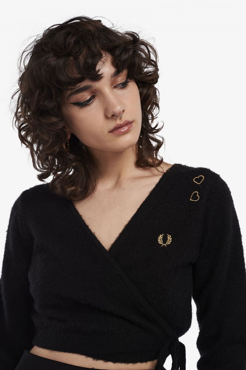 Fred Perry Wrap Women's Cardigan Black | IQYMZ9261