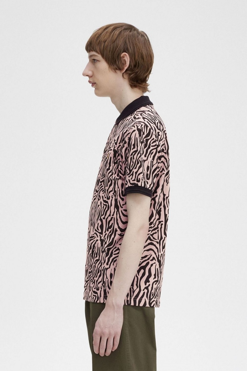 Fred Perry Zebra Print Men's Shirt Dusty Rose Pink | JACBQ7532