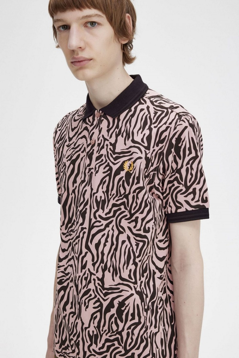 Fred Perry Zebra Print Men's Shirt Dusty Rose Pink | JACBQ7532