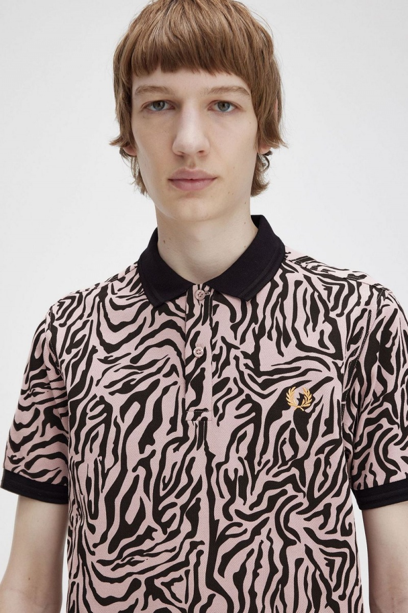 Fred Perry Zebra Print Men's Shirt Dusty Rose Pink | JACBQ7532