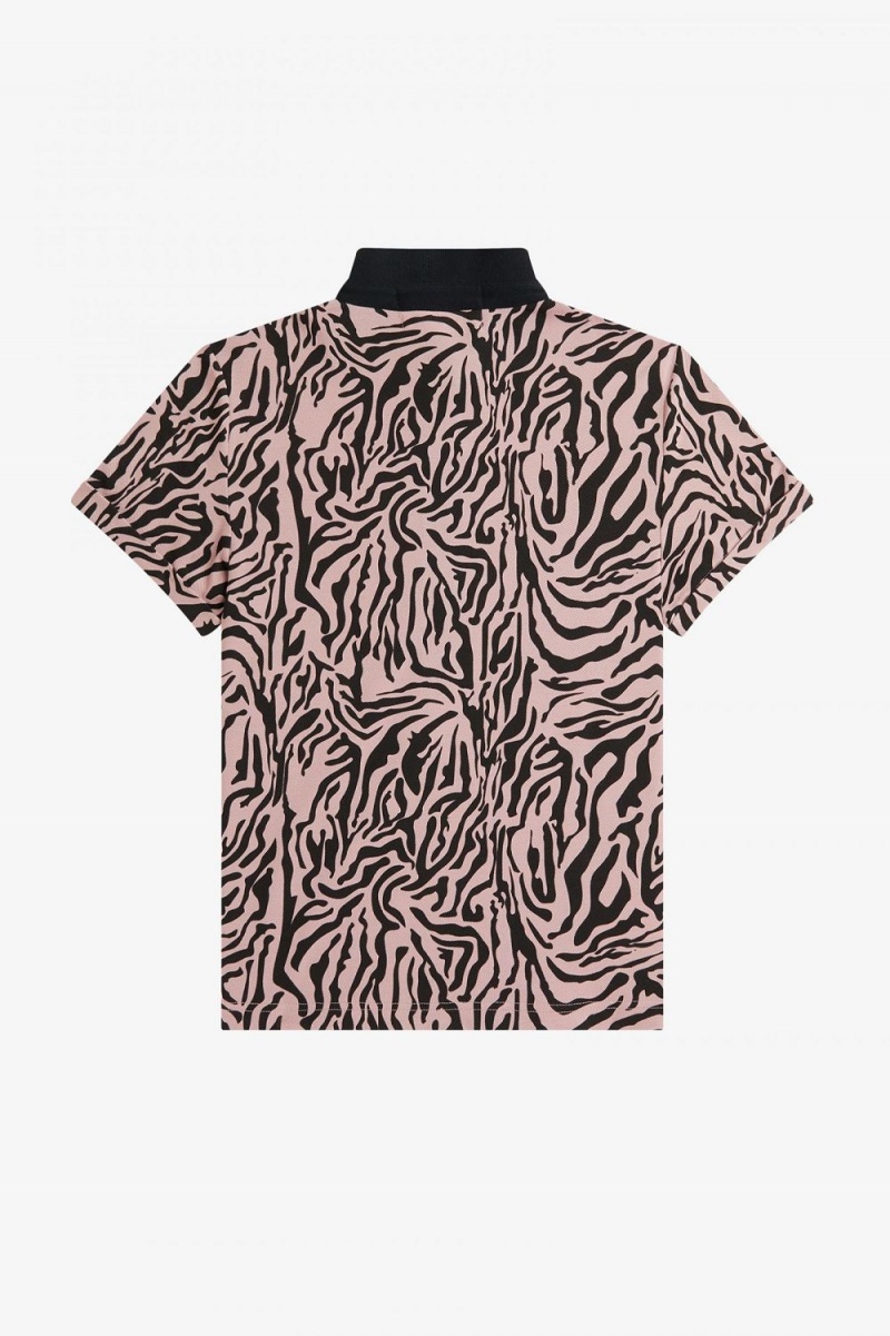 Fred Perry Zebra Print Women's Polo Shirt Dusty Rose Pink | DOUXJ4975