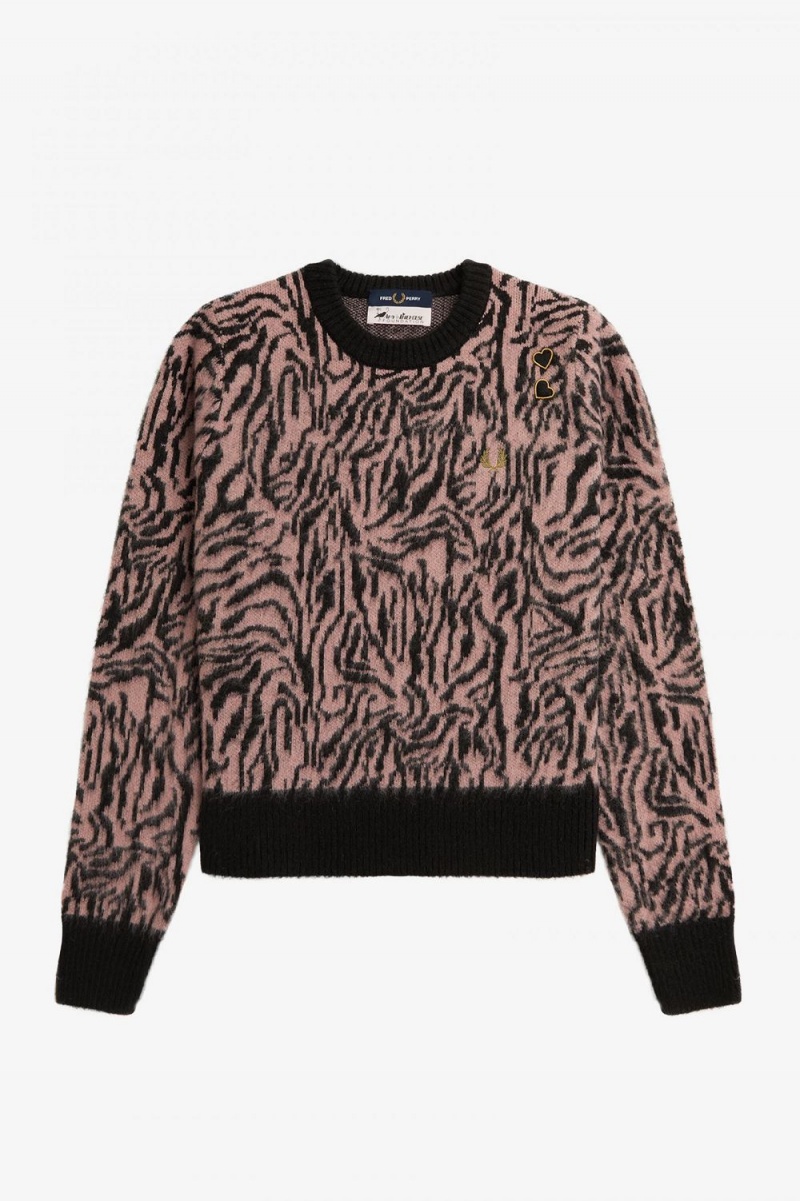 Fred Perry Zebra Women's Jumper Dusty Rose Pink | DTBJP3182