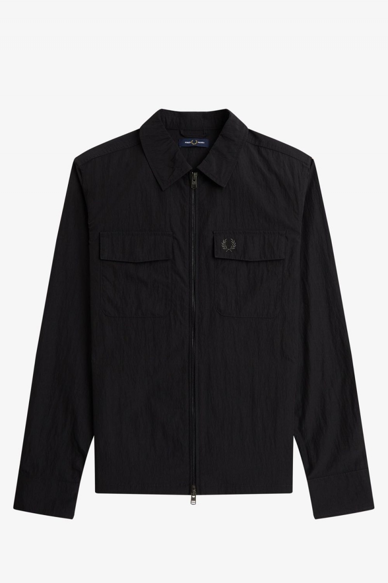 Fred Perry Zip-Through Men's Shirt Black | QJGDY3721