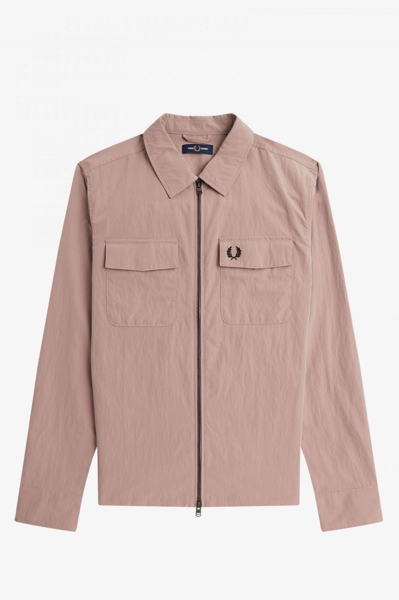 Fred Perry Zip-Through Men's Shirt Dark Pink | SRXGF0682