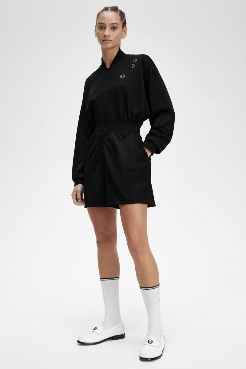 Fred Perry Zip-Through Playsuit Women's Dress Black | JUCTX7584