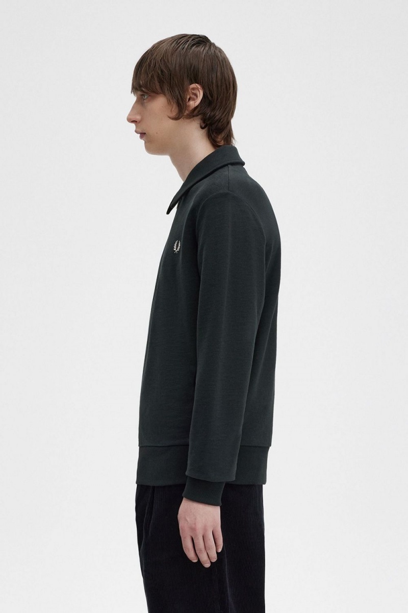 Fred Perry Zip Neck Collar Men's Sweatshirts Night Green | MLUHF0326