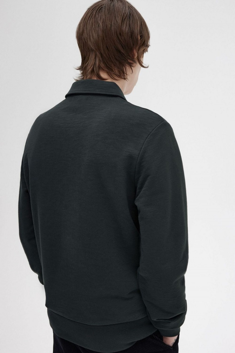 Fred Perry Zip Neck Collar Men's Sweatshirts Night Green | MLUHF0326