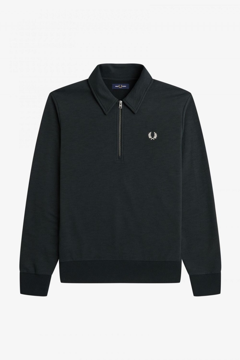 Fred Perry Zip Neck Collar Men's Sweatshirts Night Green | MLUHF0326