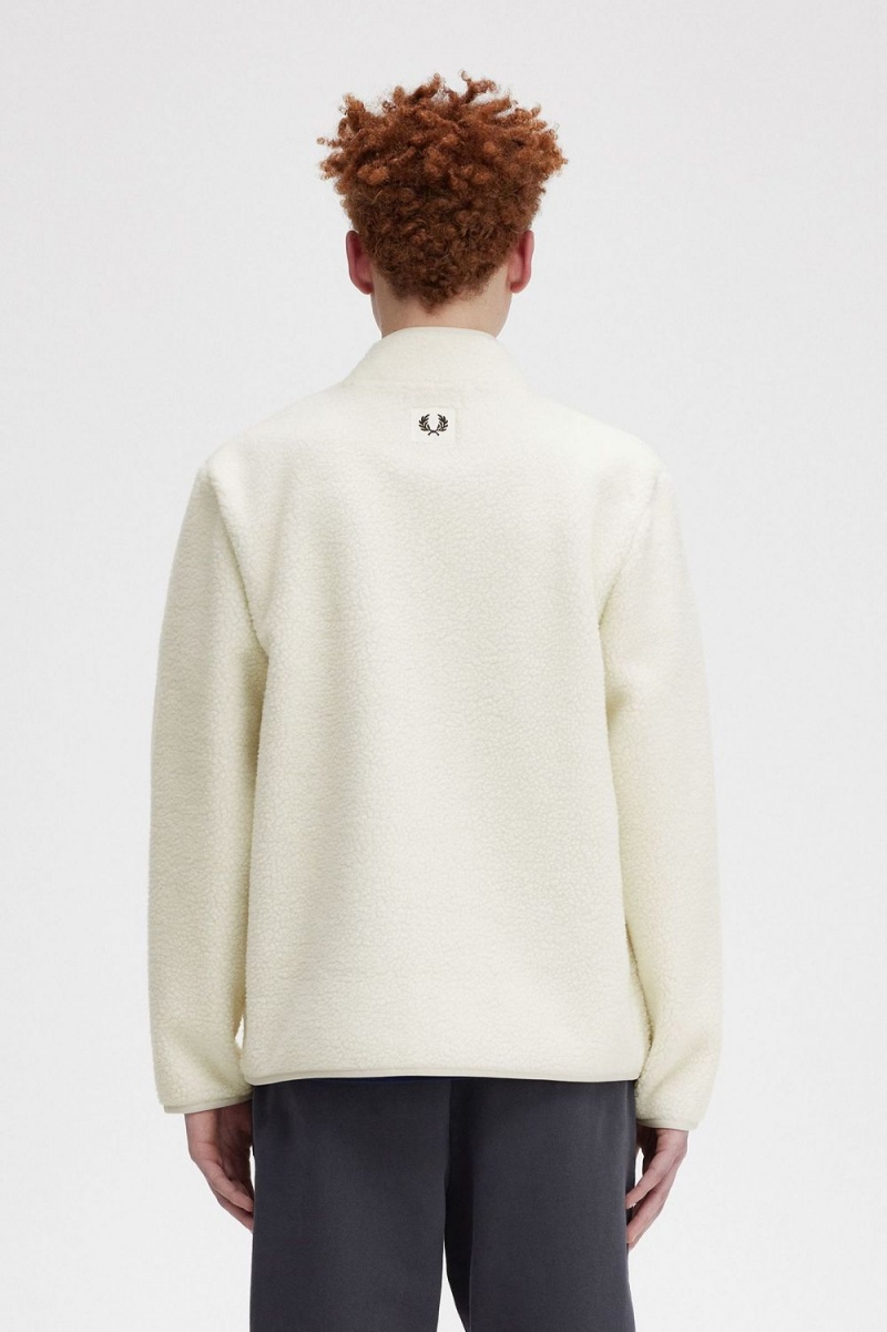 Fred Perry Zip Through Borg Fleece Men's Sweatshirts Beige | KGYHV5317