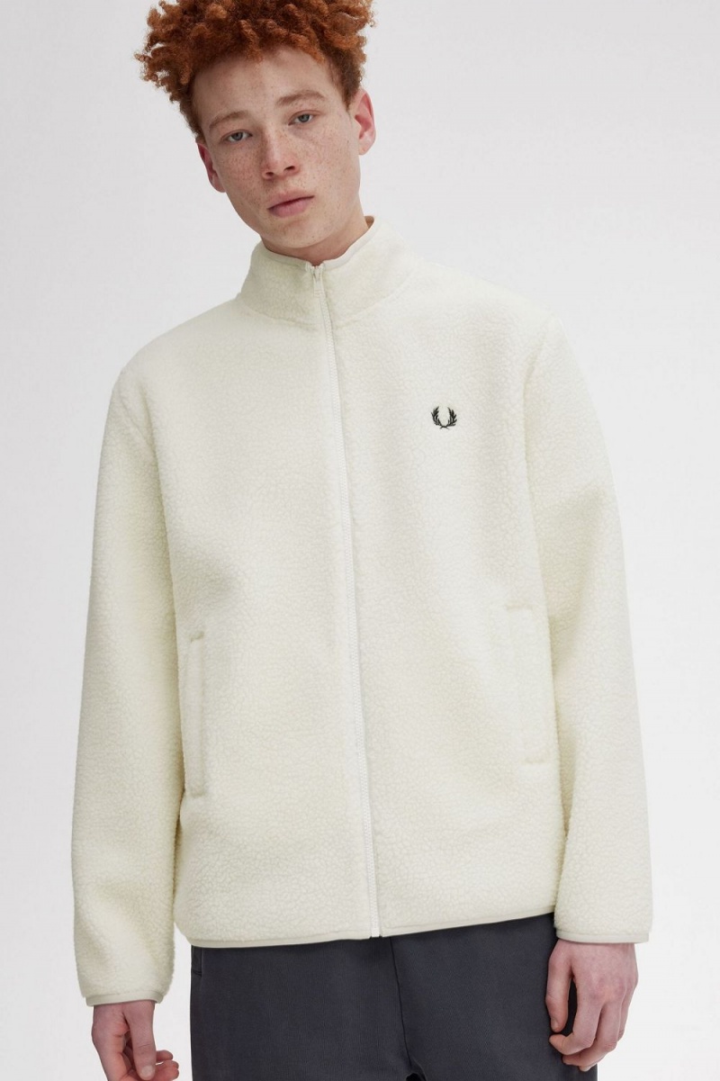 Fred Perry Zip Through Borg Fleece Men's Sweatshirts Beige | KGYHV5317