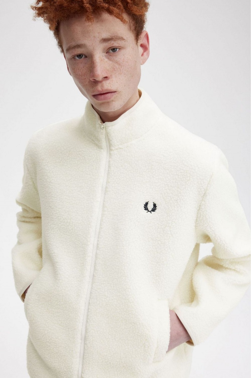 Fred Perry Zip Through Borg Fleece Men's Sweatshirts Beige | KGYHV5317