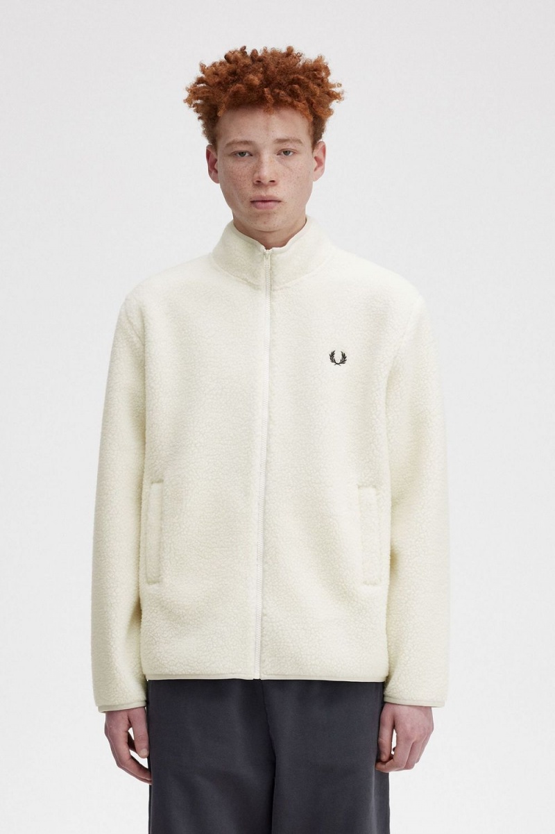 Fred Perry Zip Through Borg Fleece Men\'s Sweatshirts Beige | KGYHV5317