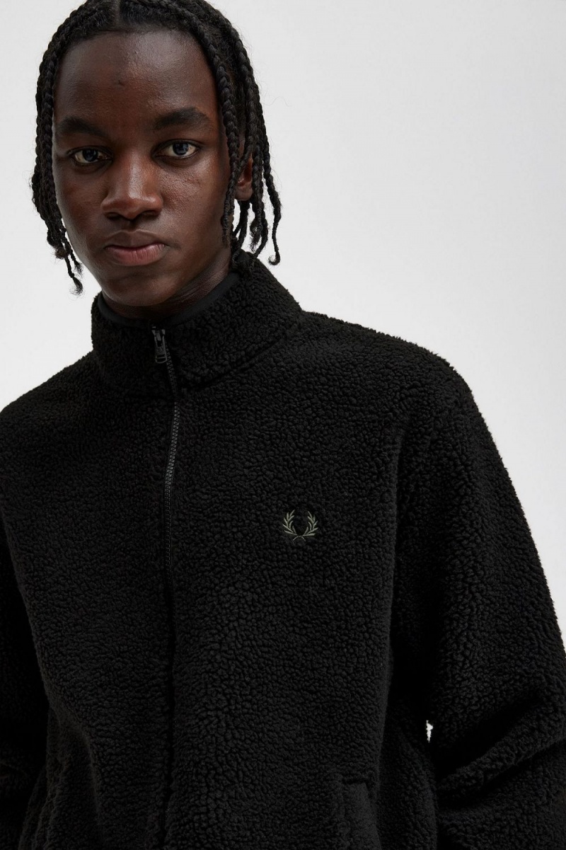 Fred Perry Zip Through Borg Fleece Men's Sweatshirts Black | VXKCW5983