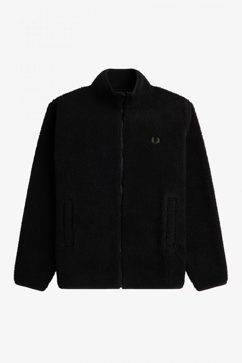 Fred Perry Zip Through Borg Fleece Men's Sweatshirts Black | VXKCW5983