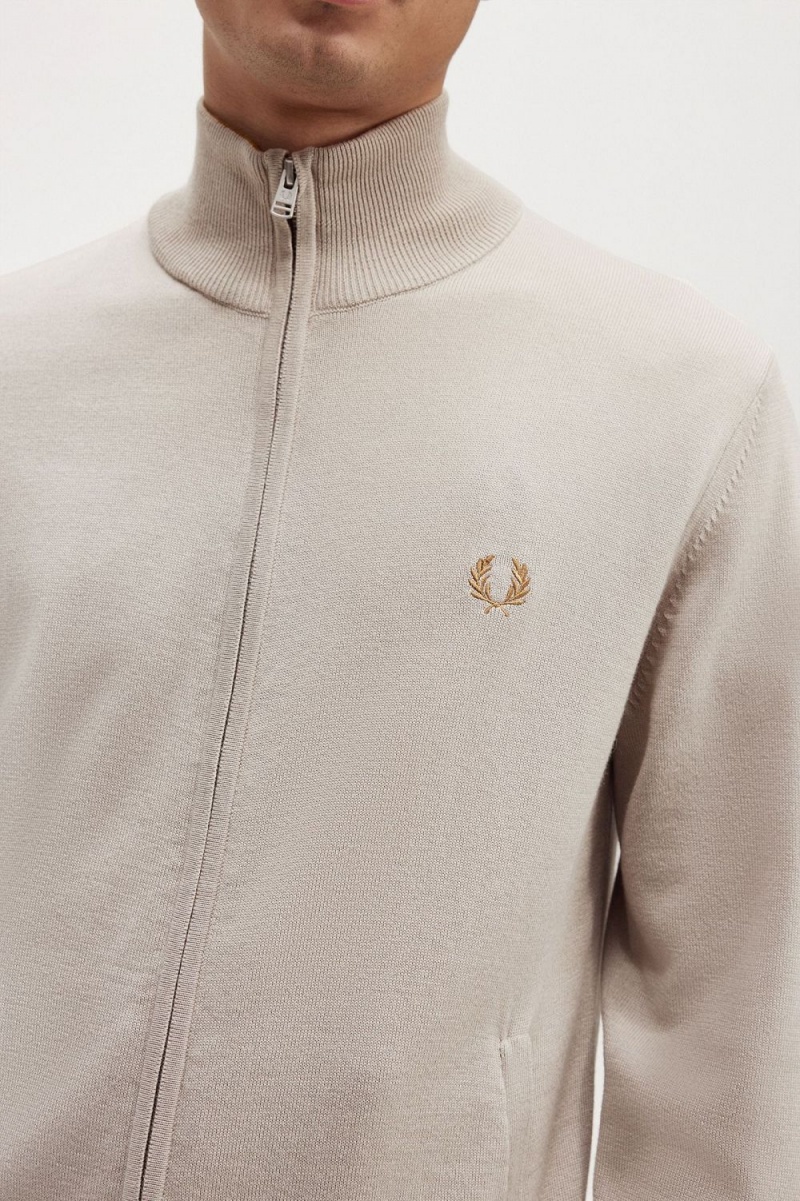 Fred Perry Zip Through Men's Cardigan Dark Oatmeal | NUBMD8432