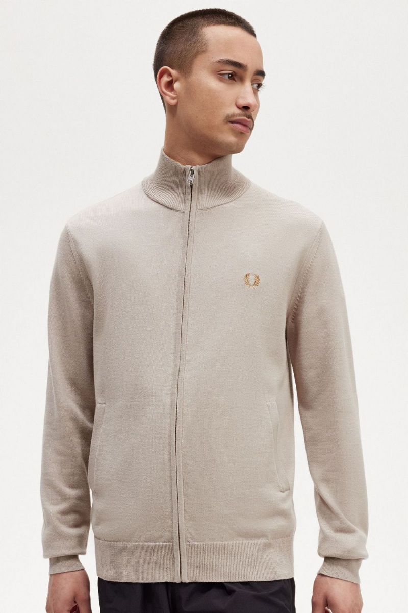 Fred Perry Zip Through Men's Cardigan Dark Oatmeal | NUBMD8432