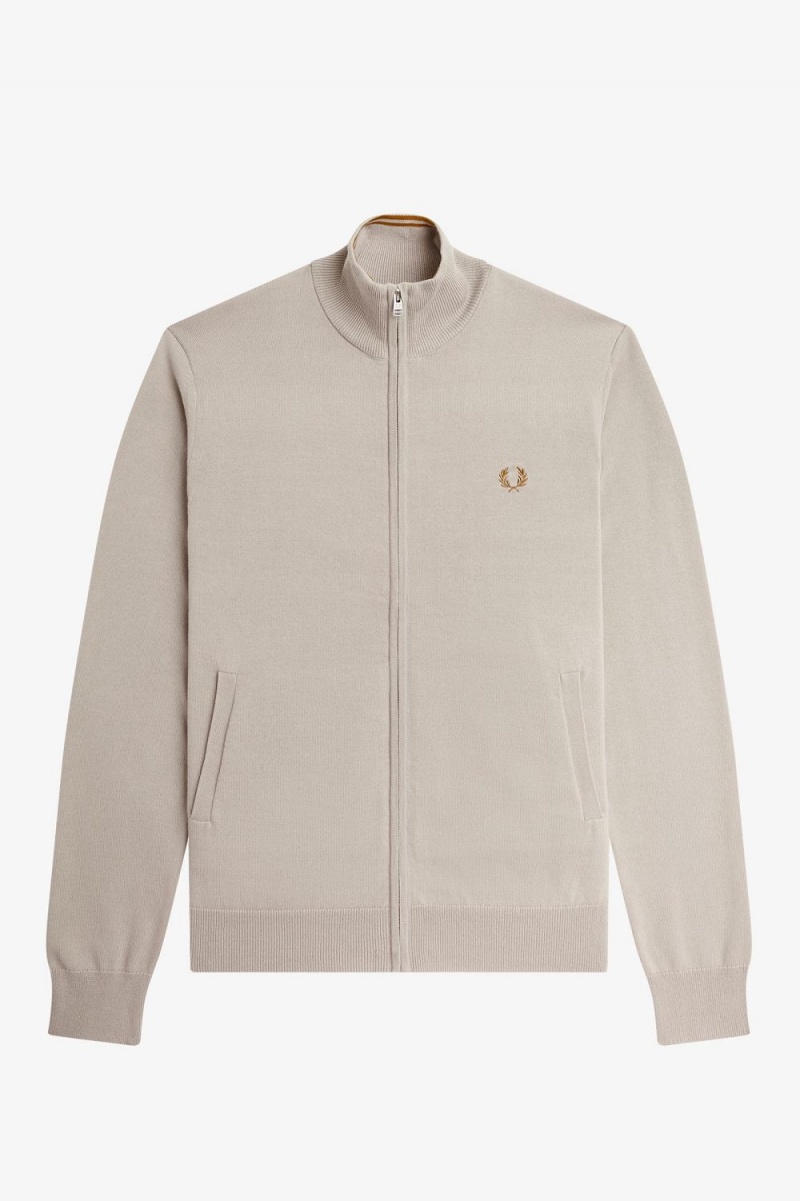 Fred Perry Zip Through Men's Cardigan Dark Oatmeal | NUBMD8432