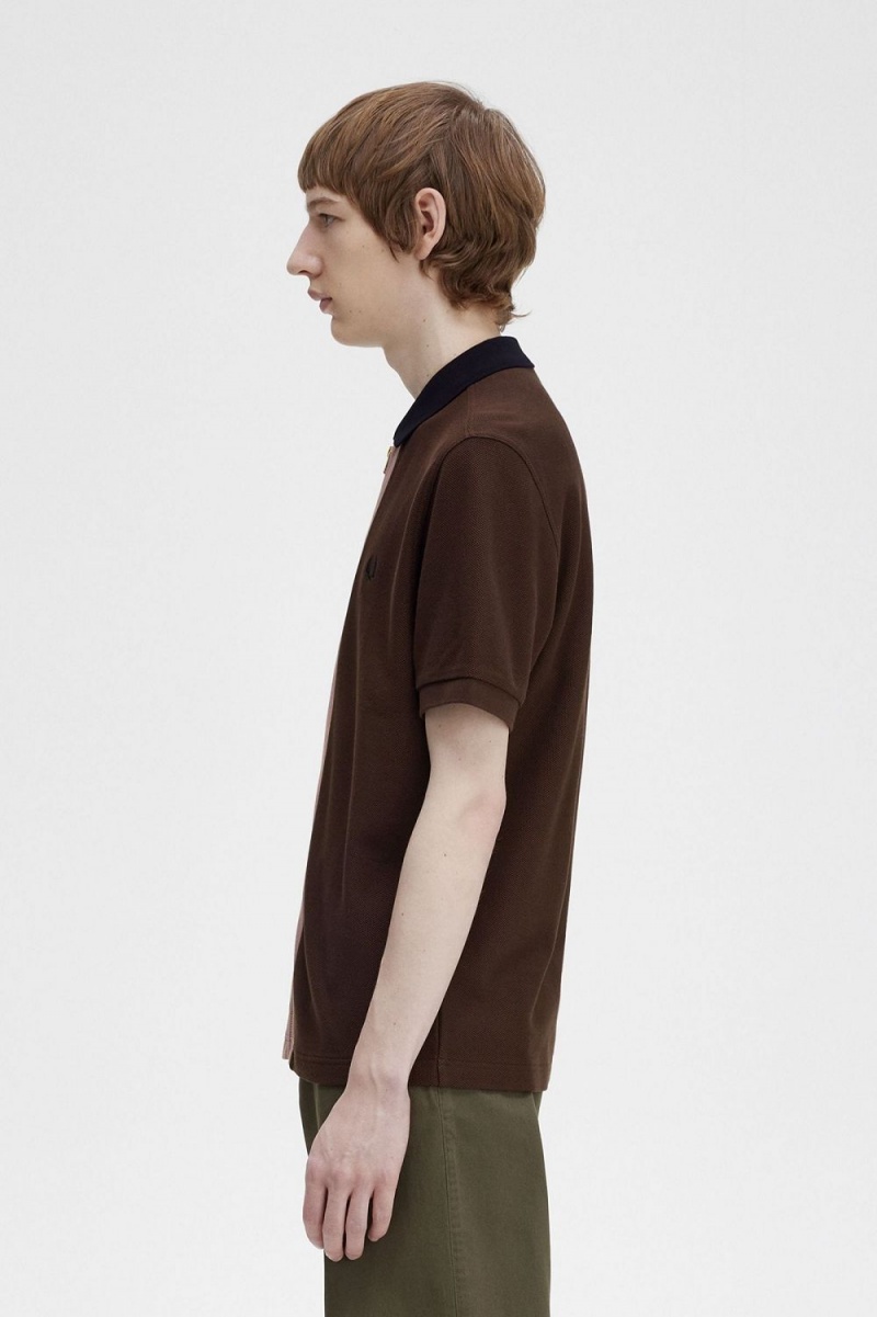 Fred Perry Zip Through Men's Polo Shirt Burnt Tobacco | ZBOTJ6051