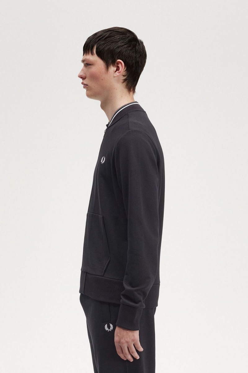 Fred Perry Zip Through Men's Sweatshirts Black | TQSNX6148