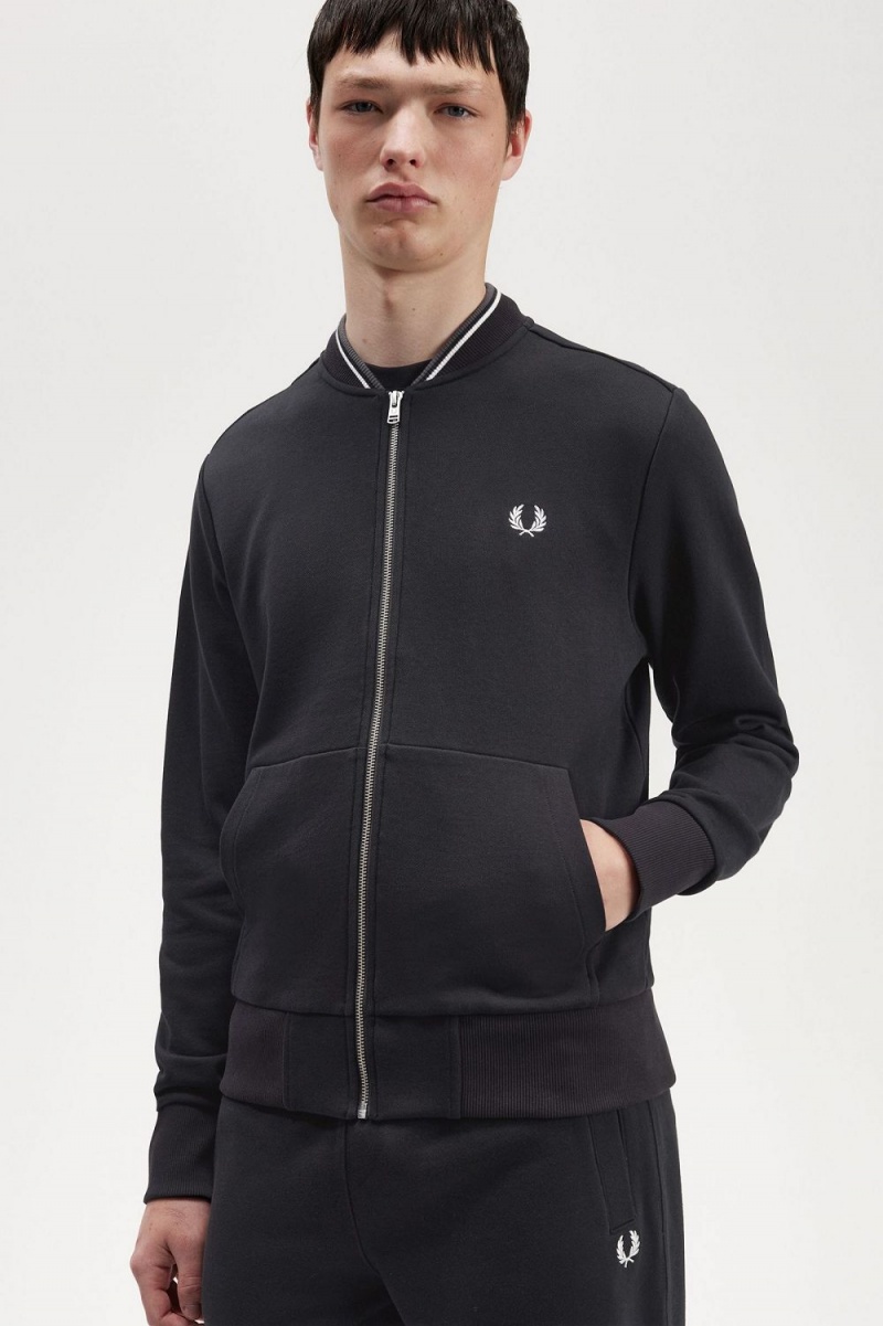 Fred Perry Zip Through Men's Sweatshirts Black | TQSNX6148