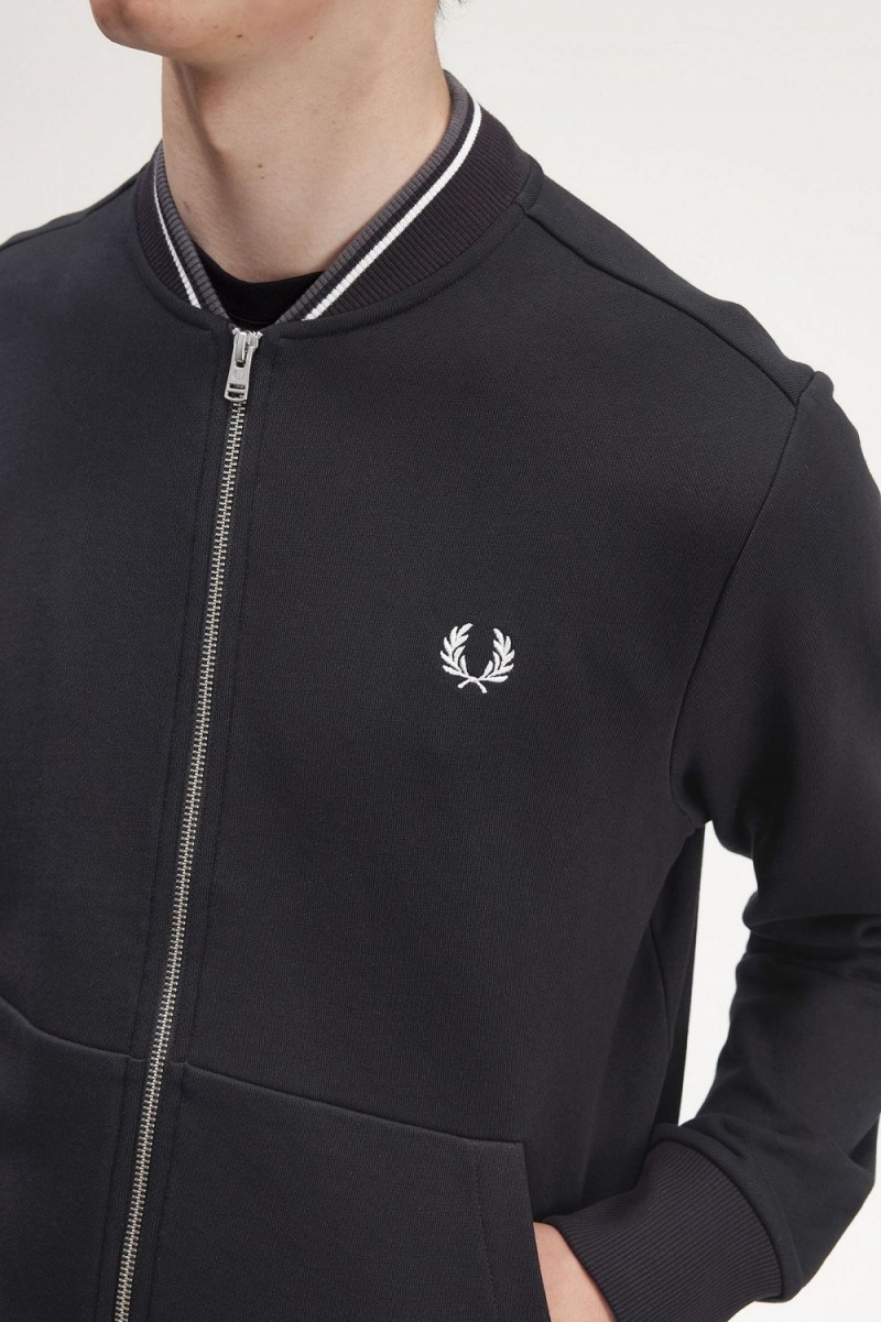 Fred Perry Zip Through Men's Sweatshirts Black | TQSNX6148