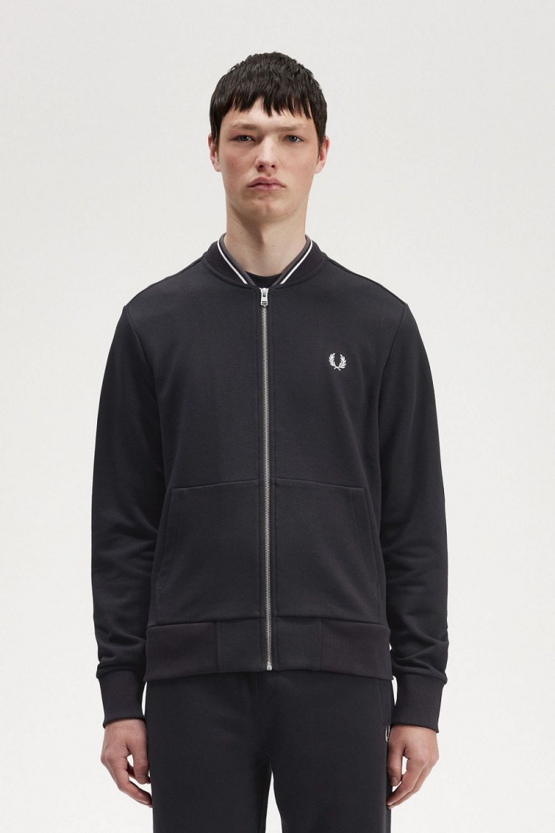 Fred Perry Zip Through Men\'s Sweatshirts Black | TQSNX6148